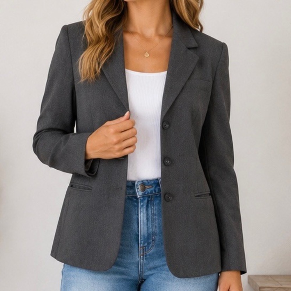 Vintage First Issue Liz Claiborne Gray Tailored Career Blazer 8 Interview 90s